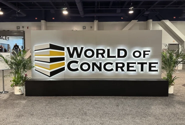 World of concrete sign in exhibit hall