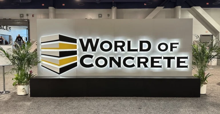 World of concrete sign in exhibit hall