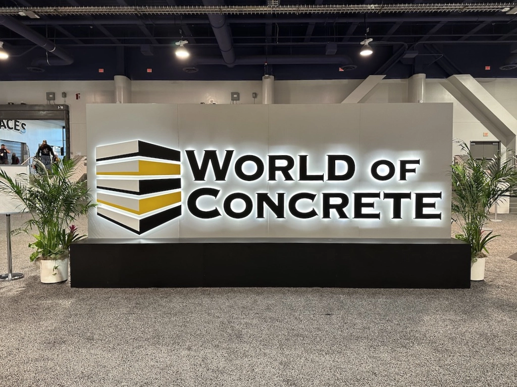 World of concrete sign in exhibit hall